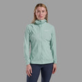 Sea Mist Montane Women's Featherlite Hooded Windproof Jacket Model Front