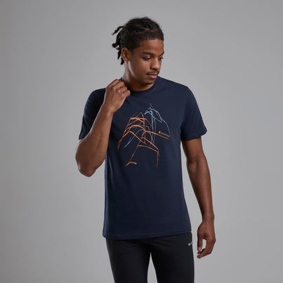 Eclipse Blue Montane Men's Abstract Mountain T-Shirt Front and Back