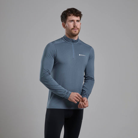 Stone Blue Montane Men's Dart XT Thermal Zip Neck Long Sleeved Top Front