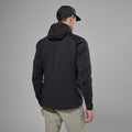 Black Montane Men's Khamsin Lite Hooded Softshell Jacket Model Back MKHLHBLA