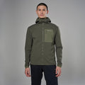 Moss Montane Men's Khamsin Lite Hooded Softshell Jacket Model Front MKHLHMOS