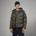 Moss Montane Men's Thaw Hooded Down Jacket Model Front MTHAHMOS
